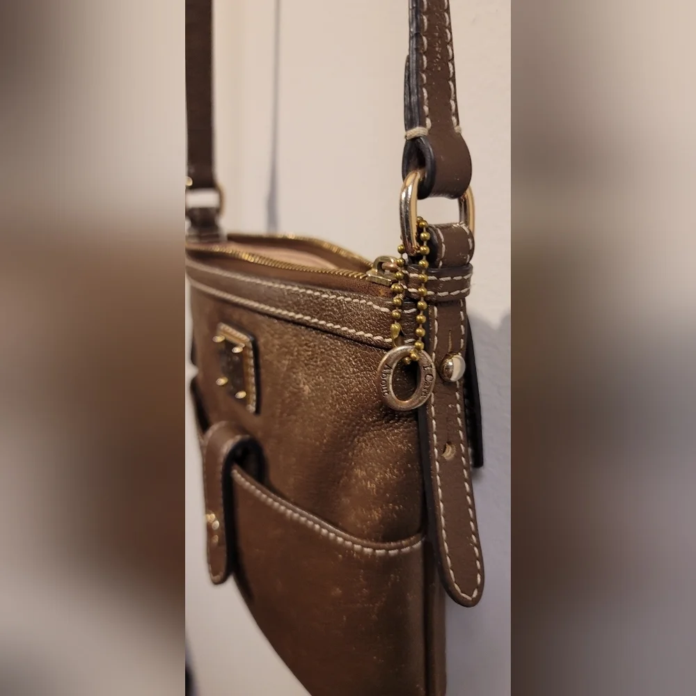 Dooney & Bourke dark chocolate brown leather letter carrier crossbody bag